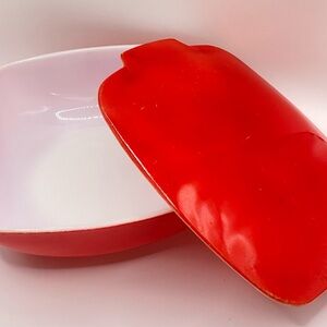 Vintage Pyrex 2qt Red Hostess Square Bowl/Cover from Primary Color Collection
